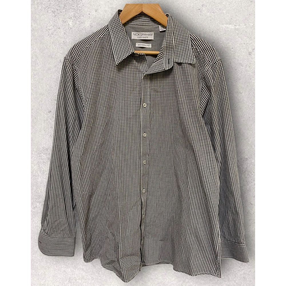 Nick Graham Men's Long Sleeve Casual Button‎ Down Shirt Black White Size XL - Picture 2 of 4